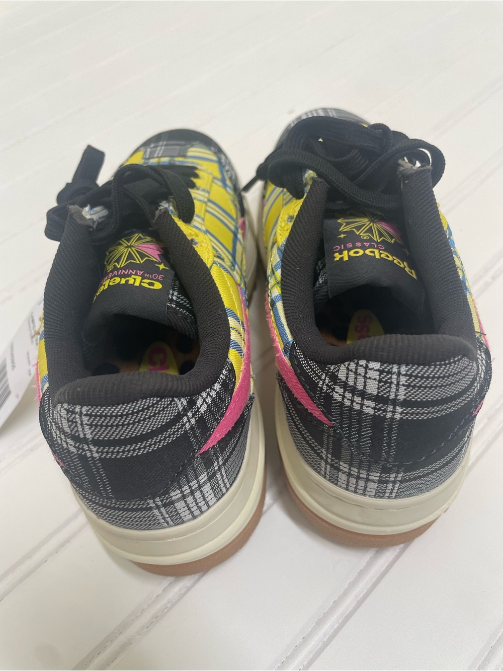 Reebok x Clueless Plaid Low-Top Sneakers - Yellow, Black & Pink women size 5.5 - Picture 8 of 13